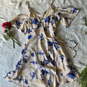 Lush Wrap Dress - Cream and Lavender - Floral Sundress L